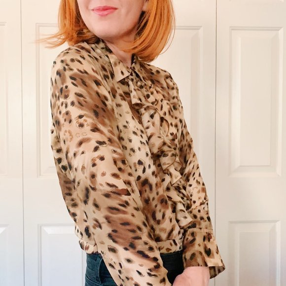 vintage ruffle leopard blouse, small - Picture 3 of 12
